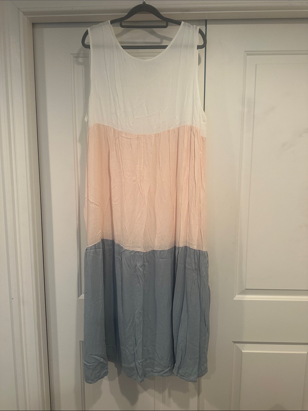 Amaryllis Three-Tone Maxi Dress in White, Peach, and Light Blue